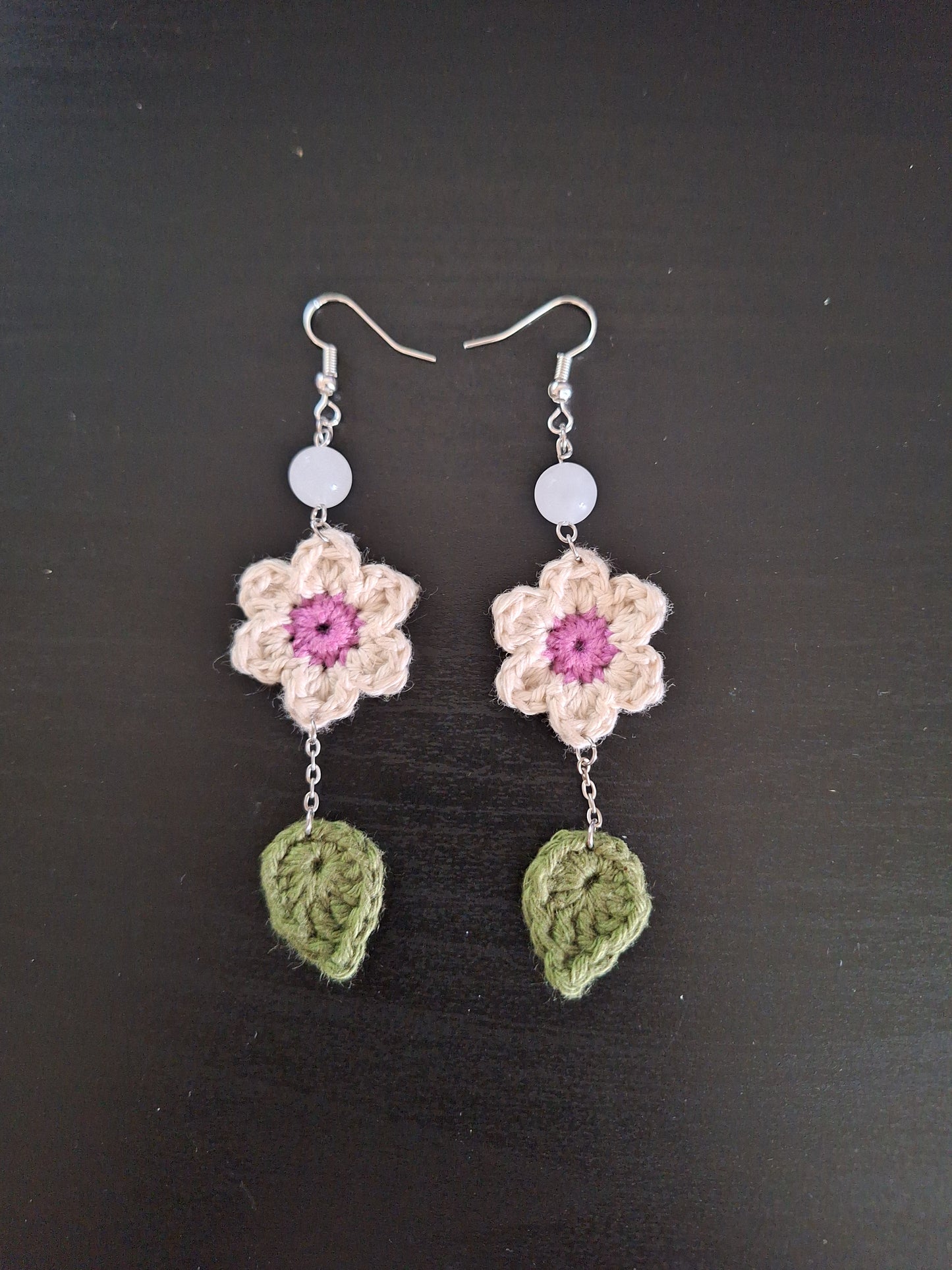 Earrings- Flower and Leaves (Cherry bead)