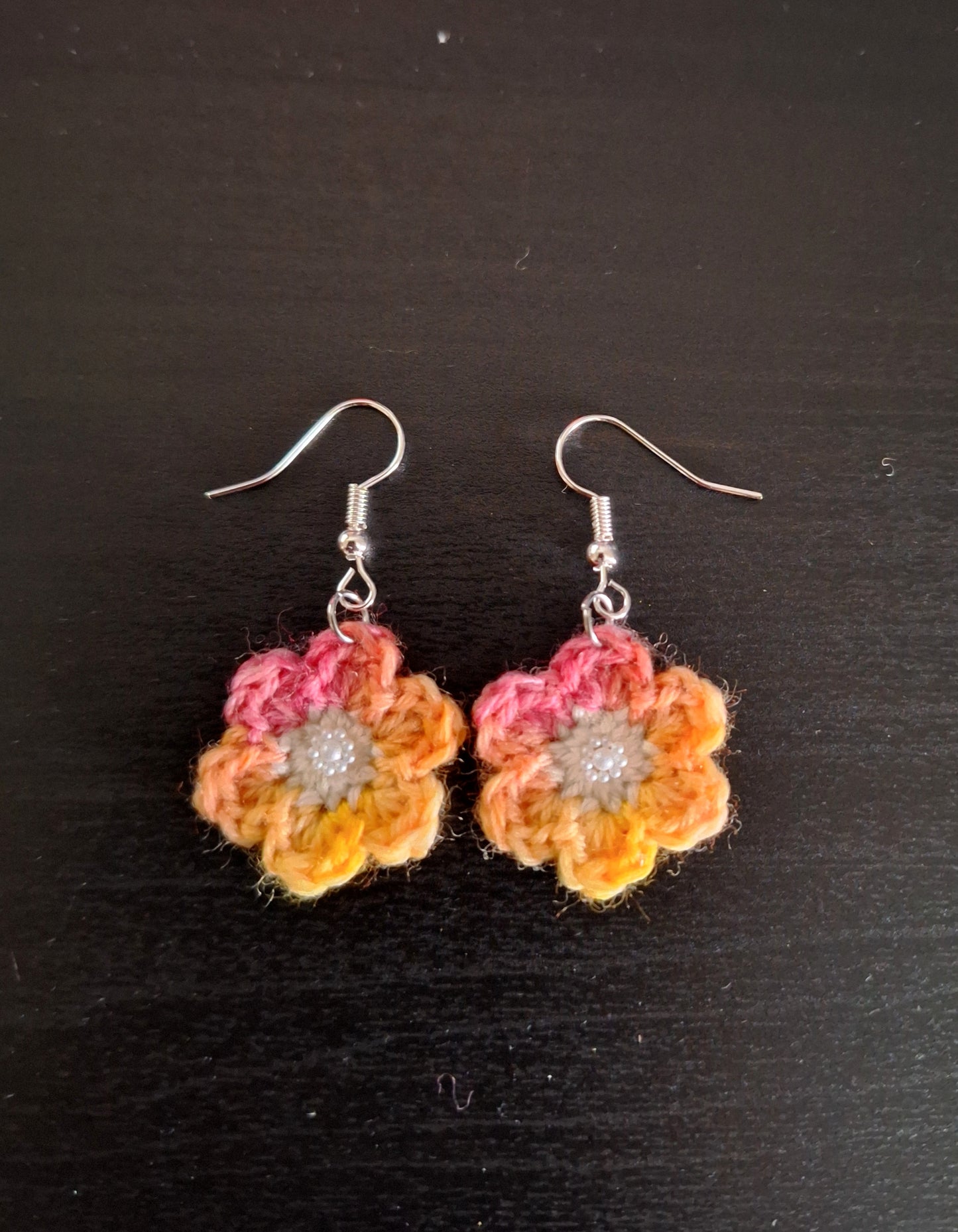 Earrings- Pink Orange and Yellow Flower White center