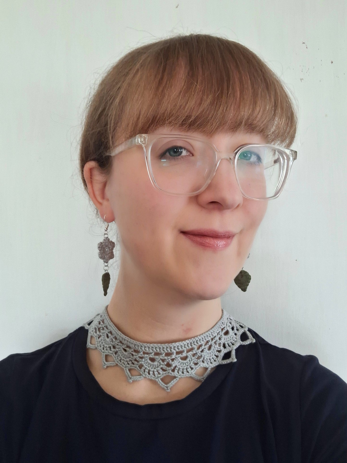 Choker and Earring set- Silver Flower and Leaves