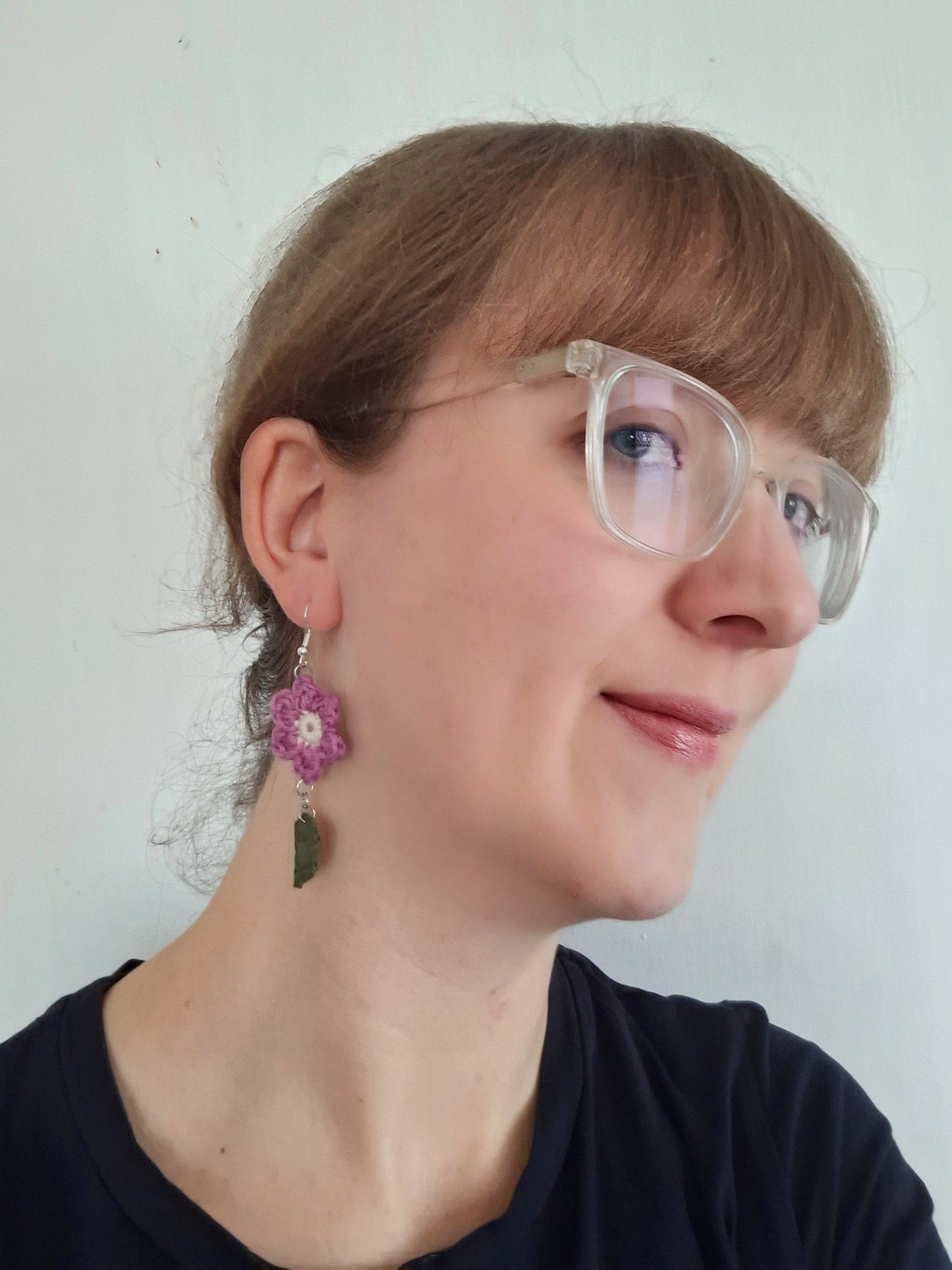 Earrings- Flower and Leaves (Pink)