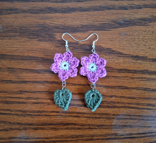 Earrings- Flower and Leaves (Pink)
