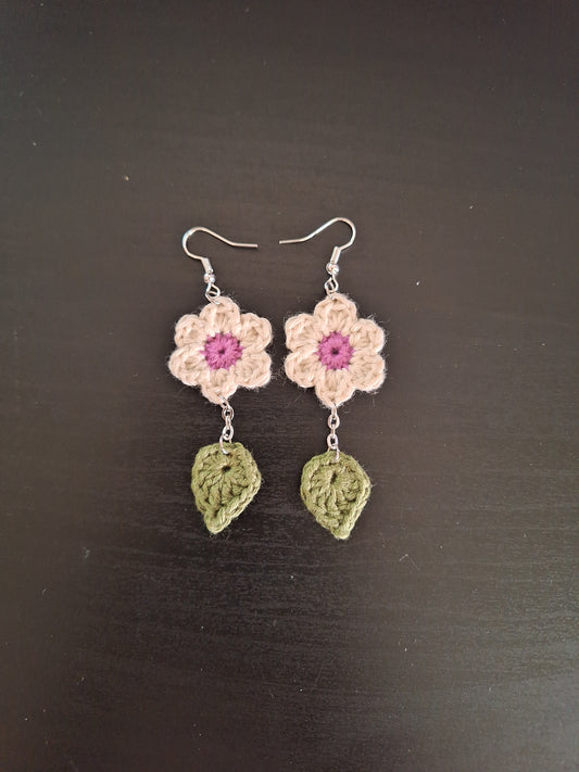 Earrings- Flower and Leaves (Cherry)