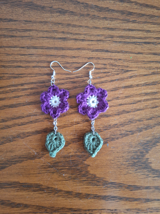 Earrings- Flower and Leaves (Purple)