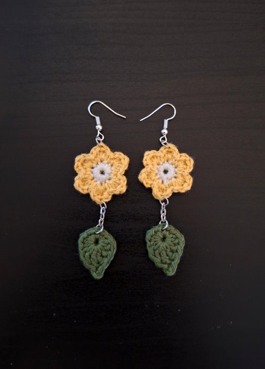 Earrings- Flower and Leaves (Yellow)