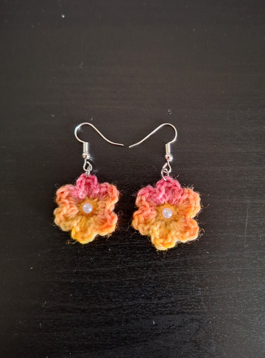 Earrings- Pink Orange and Yellow Flower