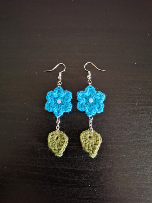 Earrings- Flower and Leaves (Blue)