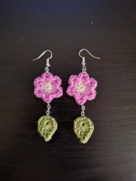 Earrings- Flower and Leaves (Pink)