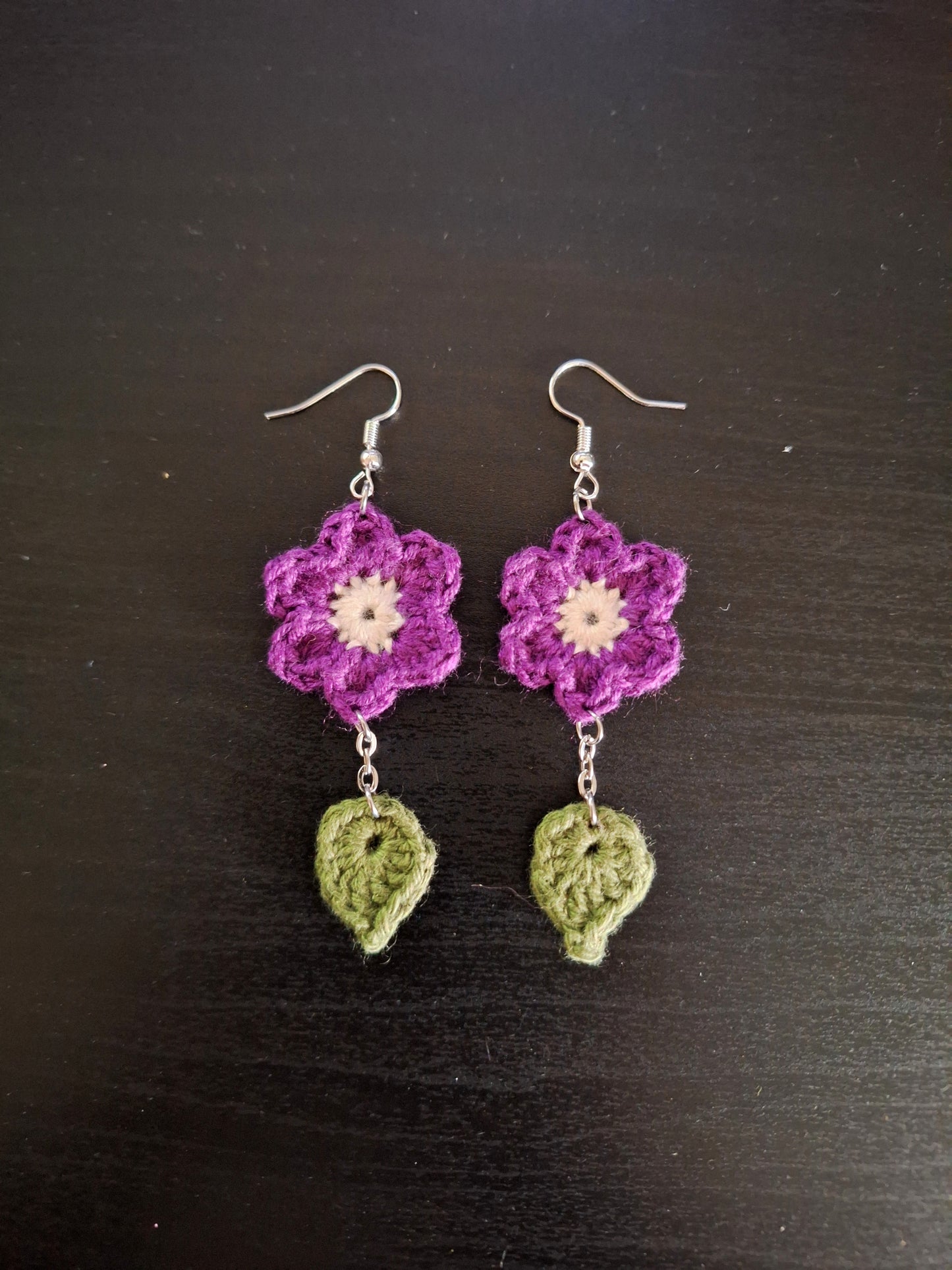 Earrings- Flower and Leaves (Purple)