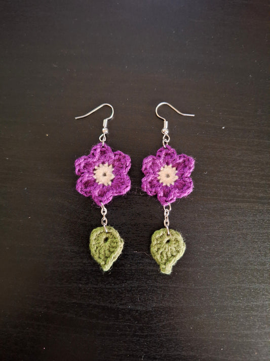 Earrings- Flower and Leaves (Purple)