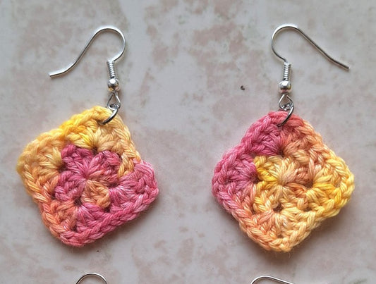 Earrings- Granny square (Pink & Yellow)