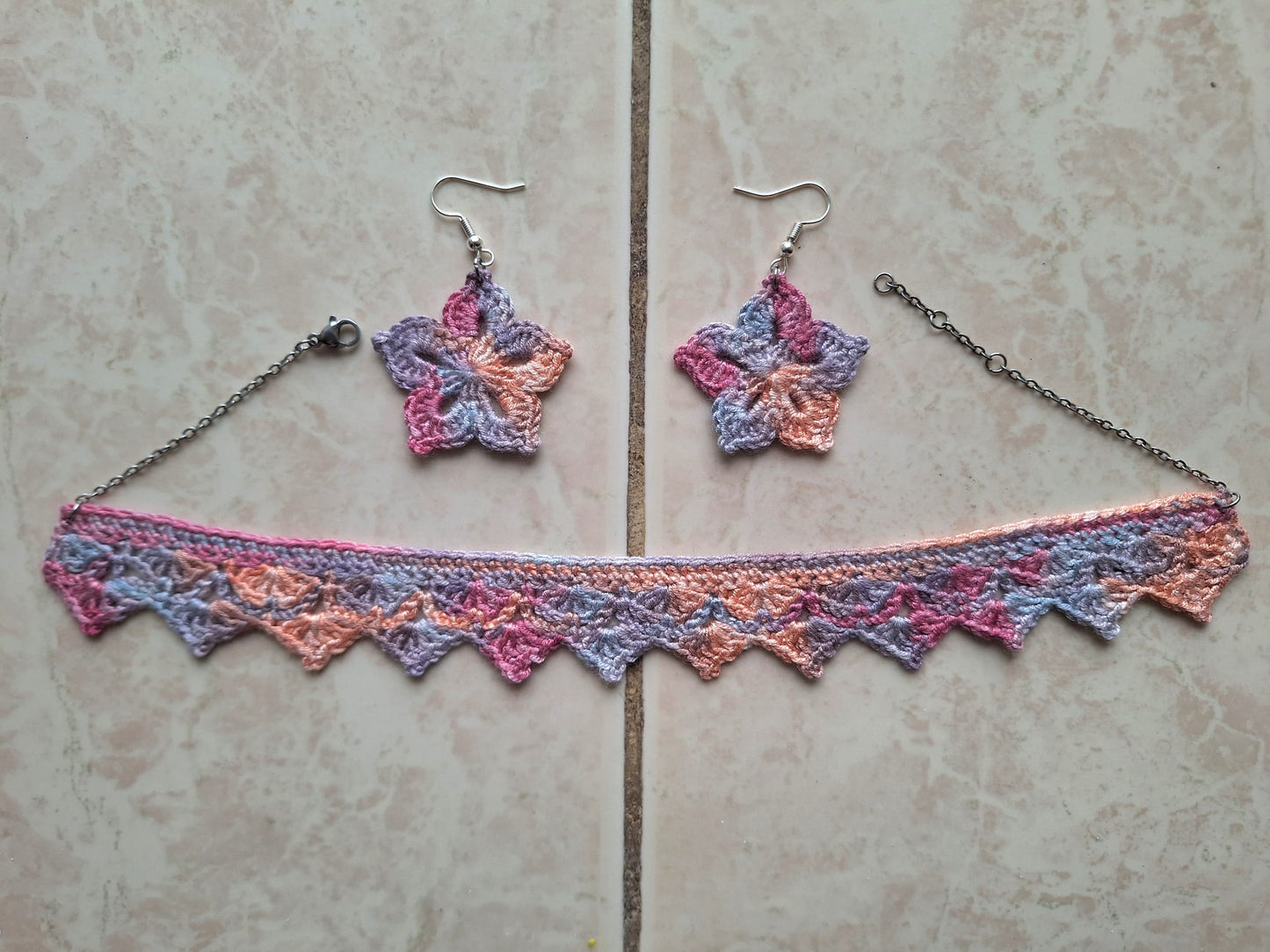 Choker and Earring set- Floral Lace