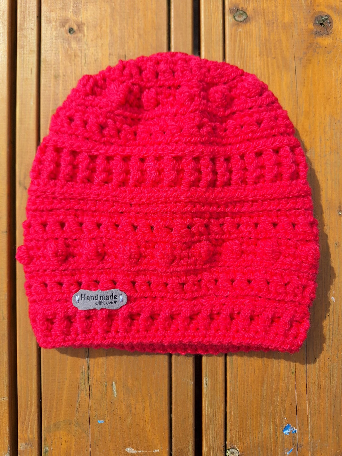 Crochet Beanie (Red Puffs)